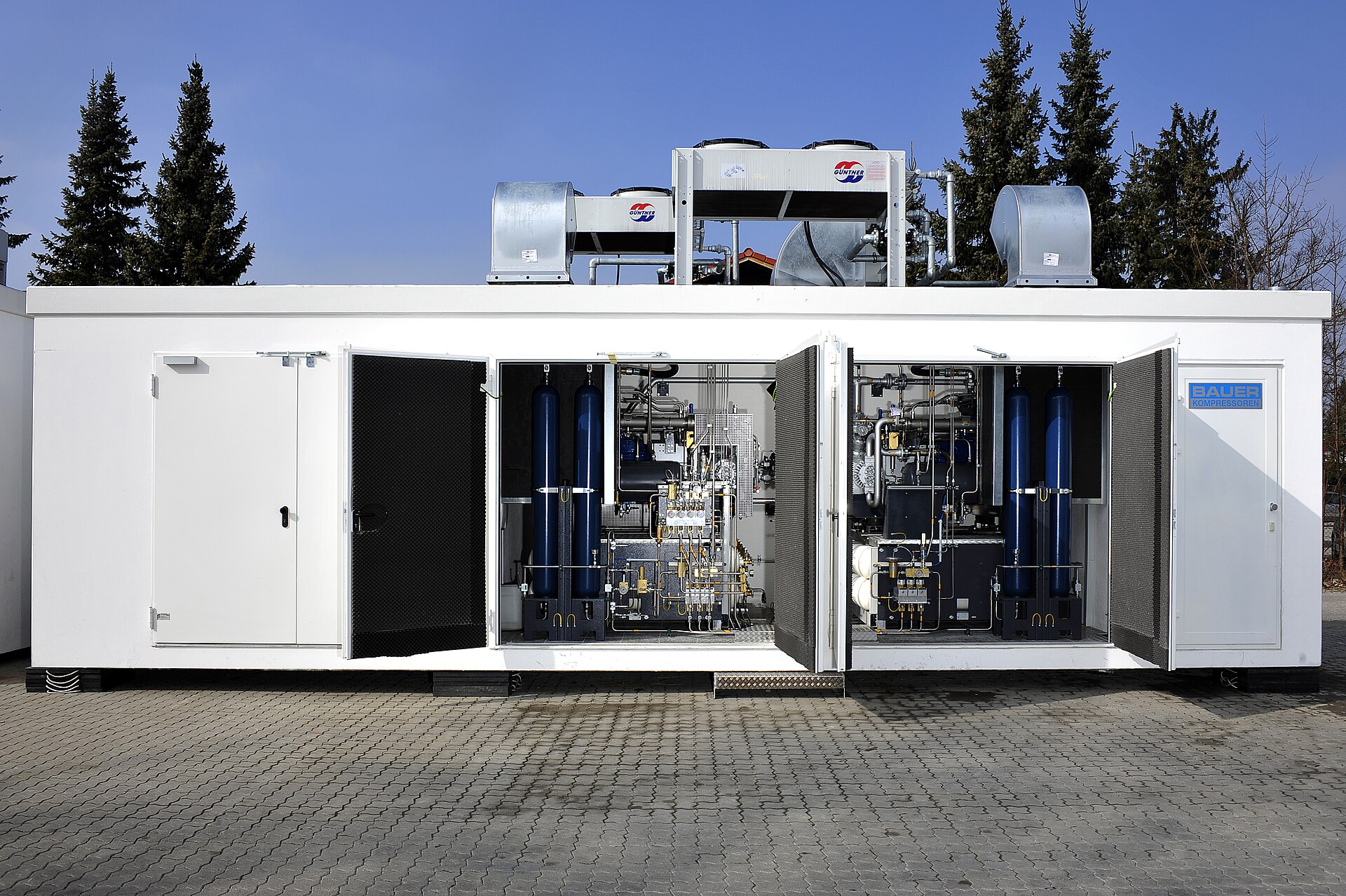 A CNG compressor and cascade storage unit at a filling station